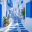 typical blue and white street in Greece