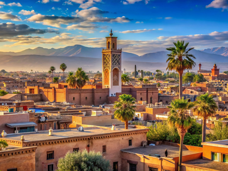 Picturesque view over Marakesh with the desert in the background